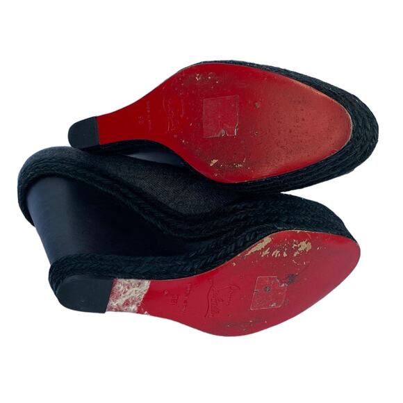 Christian Louboutin Deroba Gray Felt Peep Toe Wedge Booties, EU 38 (US 8) Heels - Picture 11 of 12